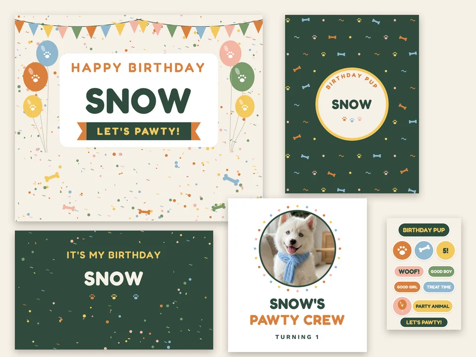 Ultimate Pawty Box: photo-booth backdrop, birthday blanket, bandana, Pawty Crew tee and stickers